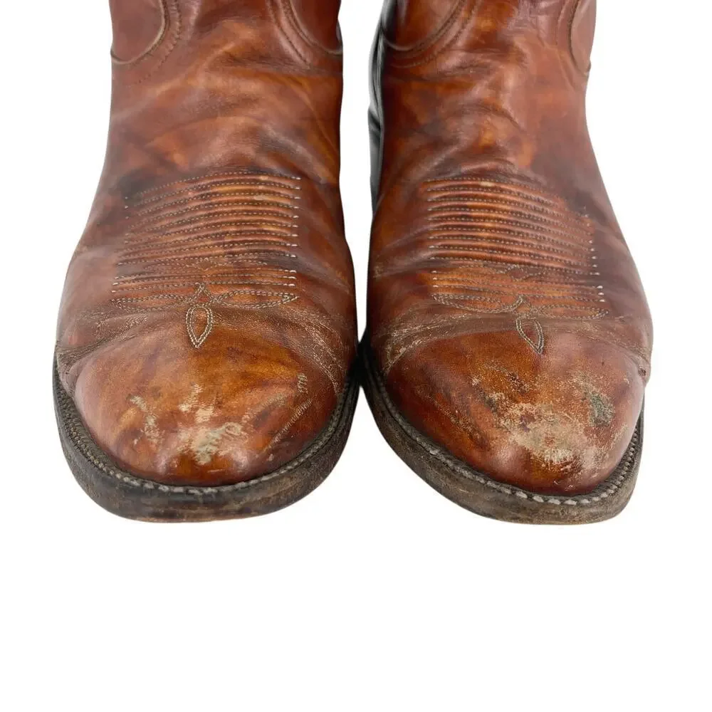 Tony Lama 5084 Men’s Cowboy Boots Chocolate Cow Leather Finish Western 10.5E VTG